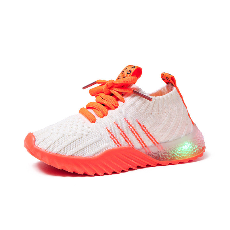 Net red LED light children's shoes 2019 autumn new light shoes light shoes wild men's and women's shoes knitted surface candy