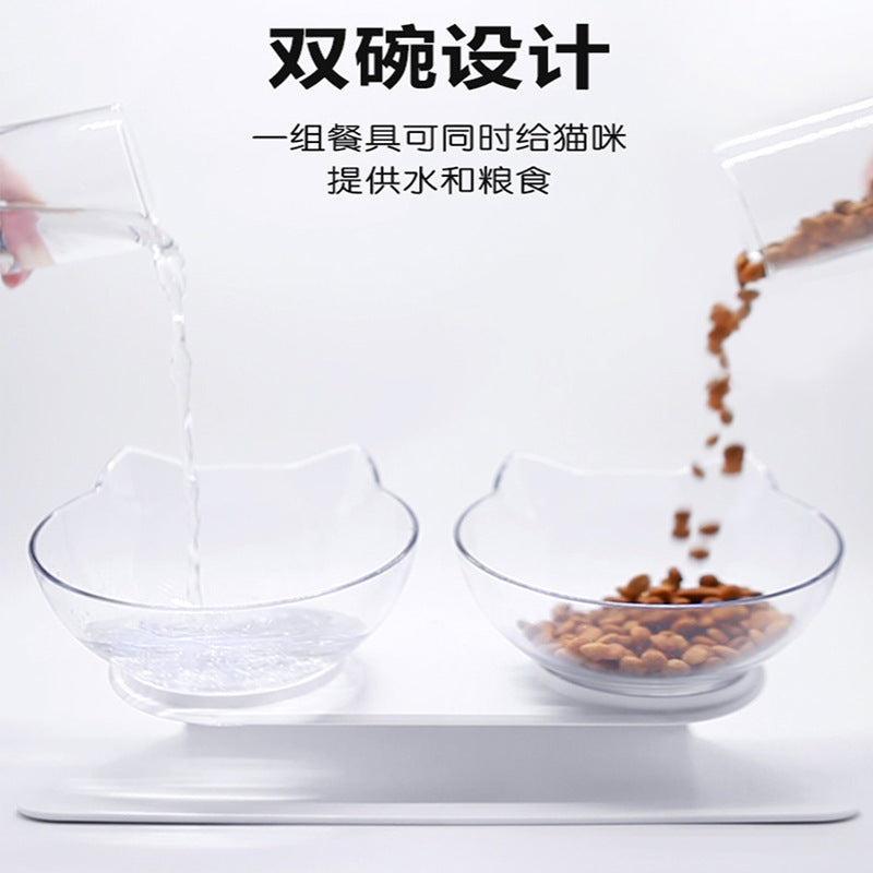 Explosive Cat Double Bowl Cat Bowl Dog Bowl Transparent AS Material Non-slip Food Bowl With Protection Cervical Transparent Cat