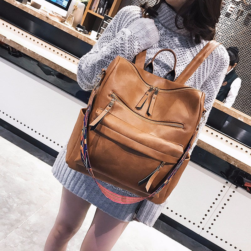 Factory direct retro PU soft leather backpack large capacity college style travel leisure high school big fashion wild bag