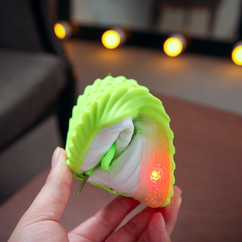 Net red LED light children's shoes 2019 autumn new light shoes light shoes wild men's and women's shoes knitted surface candy