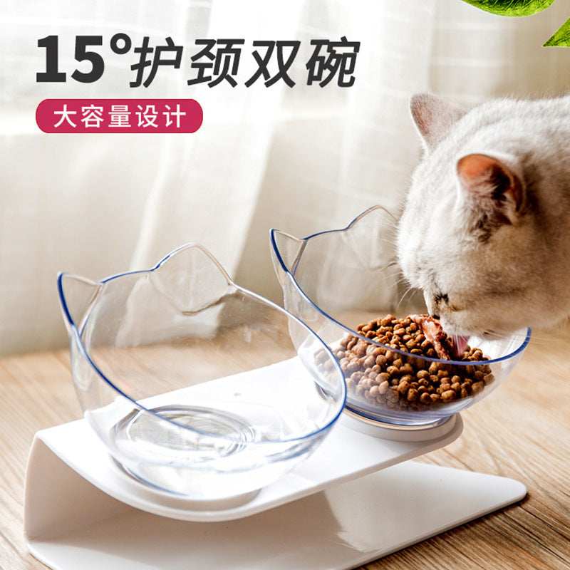 Explosive Cat Double Bowl Cat Bowl Dog Bowl Transparent AS Material Non-slip Food Bowl With Protection Cervical Transparent Cat