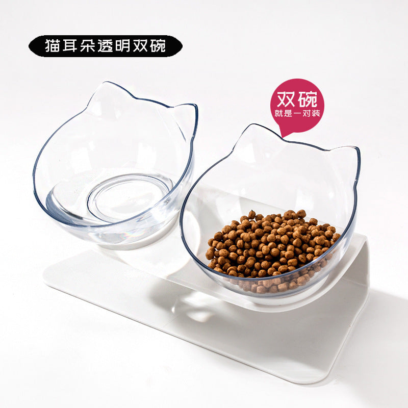 Explosive Cat Double Bowl Cat Bowl Dog Bowl Transparent AS Material Non-slip Food Bowl With Protection Cervical Transparent Cat