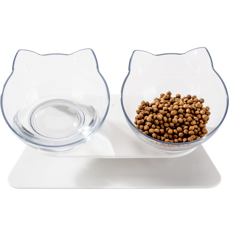 Explosive Cat Double Bowl Cat Bowl Dog Bowl Transparent AS Material Non-slip Food Bowl With Protection Cervical Transparent Cat