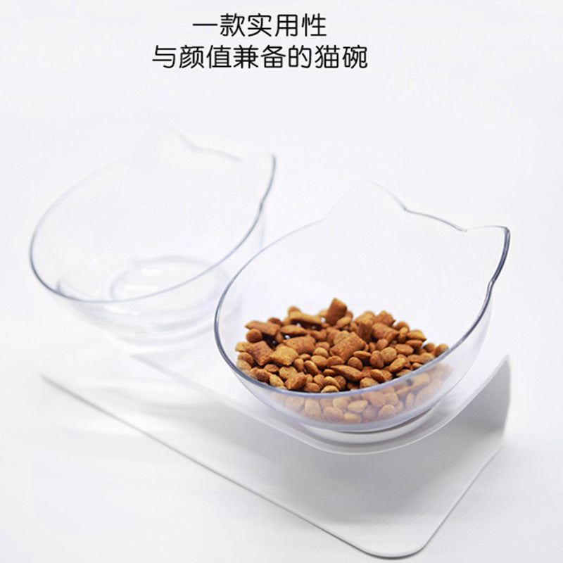 Explosive Cat Double Bowl Cat Bowl Dog Bowl Transparent AS Material Non-slip Food Bowl With Protection Cervical Transparent Cat