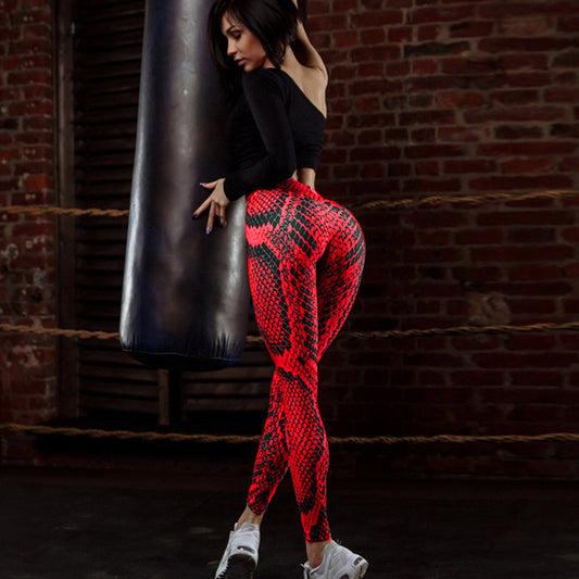 Cross-border exclusively for Amazon's explosive red snake print sports pants women's running fitness bottoming yoga pants
