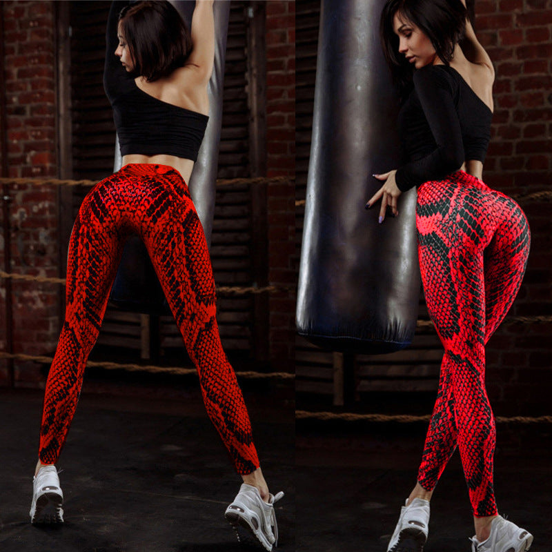 Cross-border exclusively for Amazon's explosive red snake print sports pants women's running fitness bottoming yoga pants