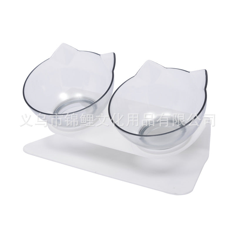 Explosive Cat Double Bowl Cat Bowl Dog Bowl Transparent AS Material Non-slip Food Bowl With Protection Cervical Transparent Cat