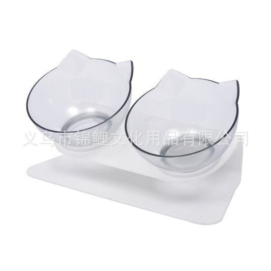 Explosive Cat Double Bowl Cat Bowl Dog Bowl Transparent AS Material Non-slip Food Bowl With Protection Cervical Transparent Cat