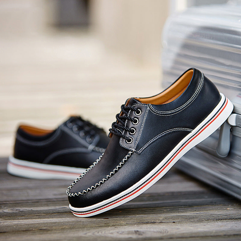 2269 spring and autumn men's shoes board shoes casual leather shoes low cut lace leather large size cross-border flat bottom handmade casual shoes