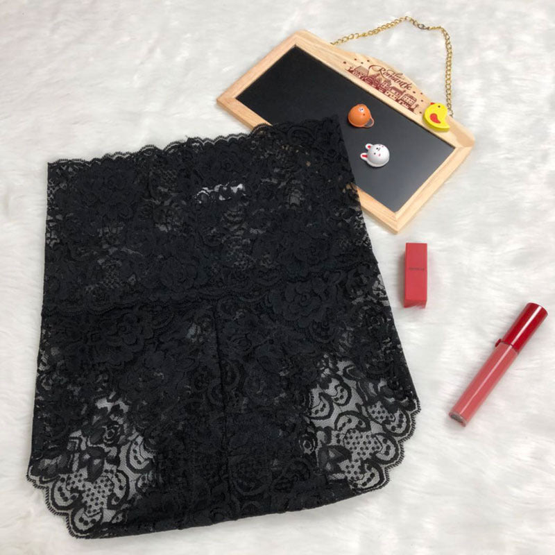 High-waisted lace panties feminine temptation no trace large size hips abdomen transparent briefs cotton ladies underwear