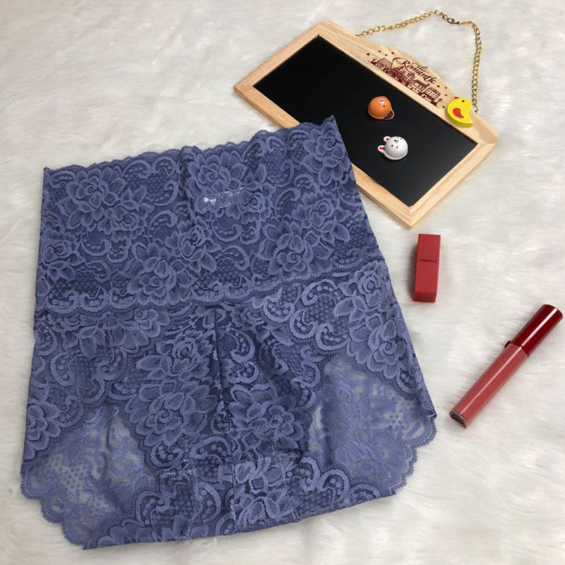 High-waisted lace panties feminine temptation no trace large size hips abdomen transparent briefs cotton ladies underwear