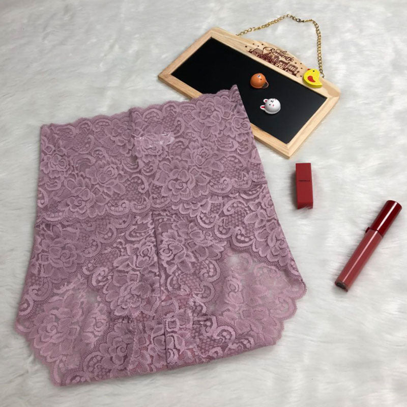 High-waisted lace panties feminine temptation no trace large size hips abdomen transparent briefs cotton ladies underwear